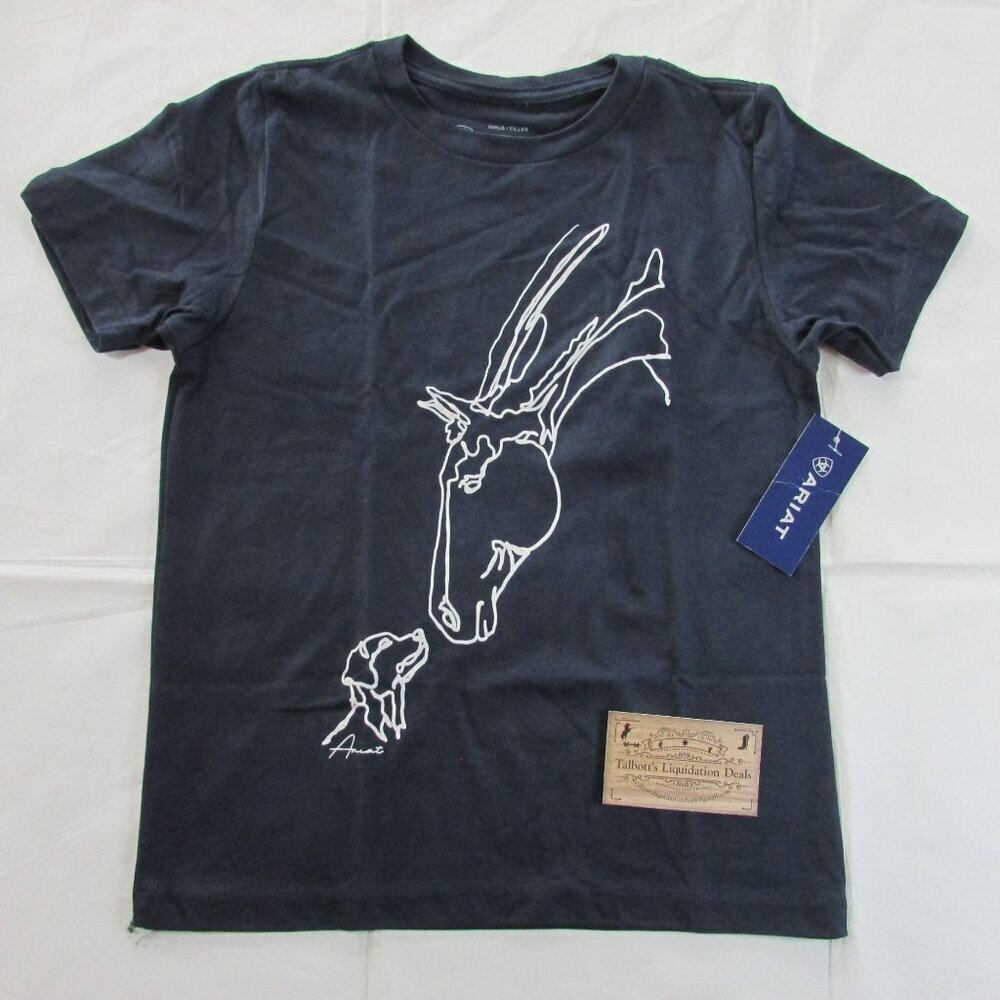 Ariat Youth Girl's SM Hay Girl Horse Dog Graphic T-Shirt Navy 10055146